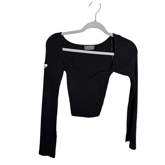 Urban Outfitters Sweetheart Top‎ Ribbed Knit Long Sleeve Crop Top S - Picture 1 of 4